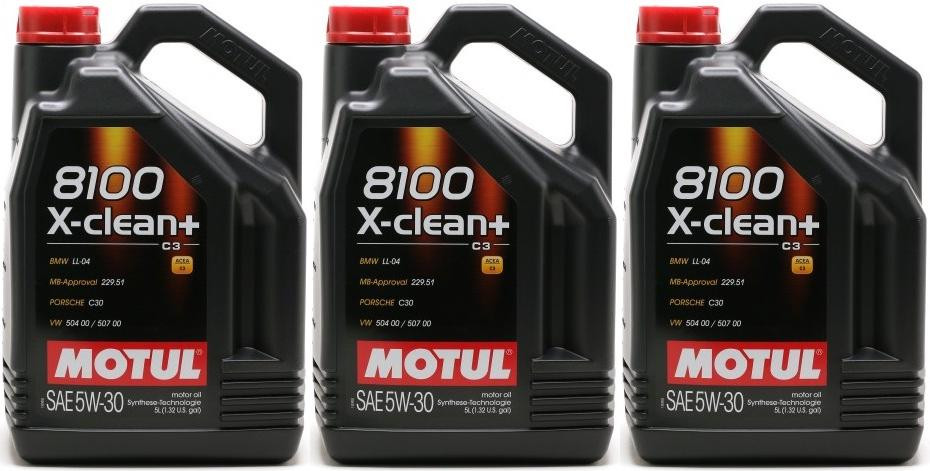 Motul 8100 X-clean + 5W-30 Motoröl 3x 5 = 15 Liter