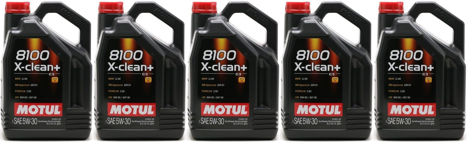 Motul 8100 X-clean + 5W-30 Motoröl 5x 5 = 25 Liter
