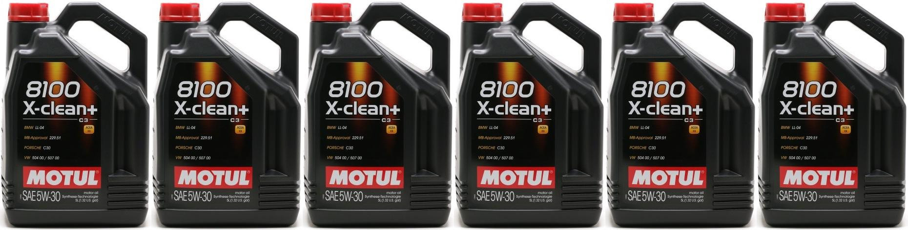 Motul 8100 X-clean + 5W-30 Motoröl 6x 5 = 30 Liter