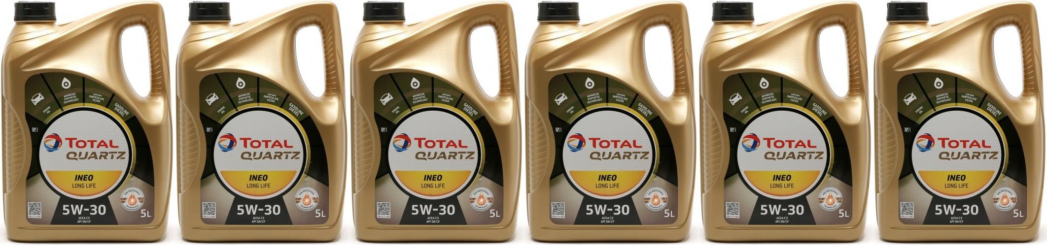TOTAL Quartz Ineo L Life 5W-30 VW504 00/507 00 Longlife-3 Motoröl 6x5 = 30 Liter