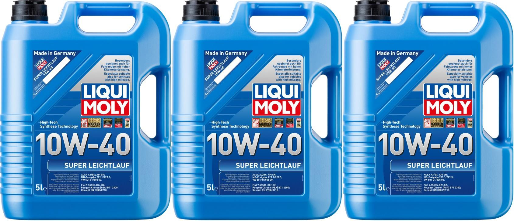 Liqui Moly 1301 Super Leichtlauföl 10W-40 Diesel & Benziner Motoröl 3x5=15 Liter