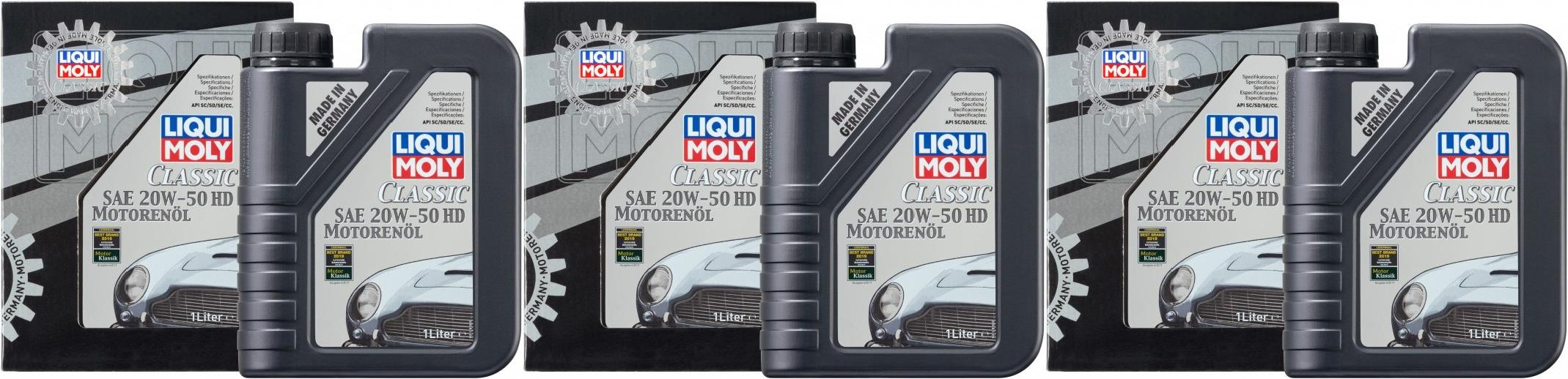 Liqui Moly 1128 Classic Motorenöl SAE 20W-50 HD 3x 1l = 3 Liter