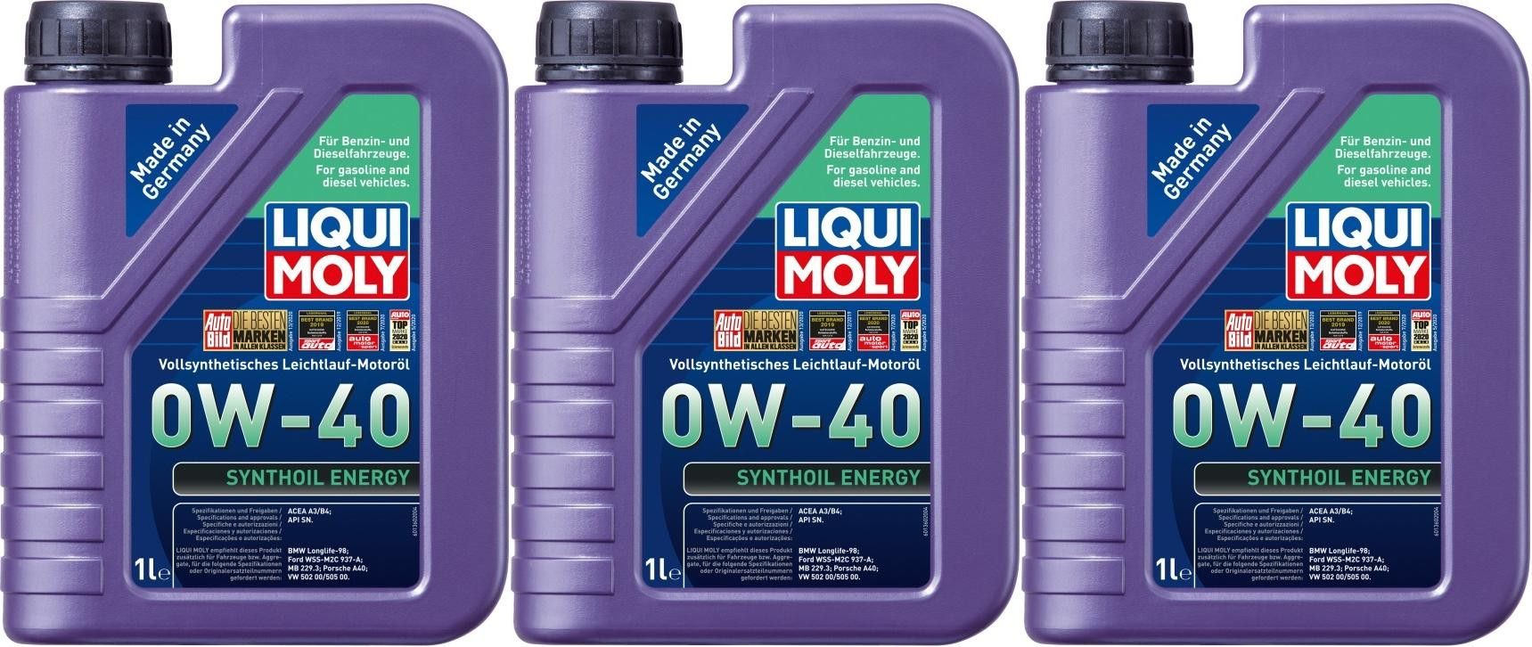 Liqui Moly 1360 Synthoil Energy 0W-40 Motoröl 3x 1l = 3 Liter