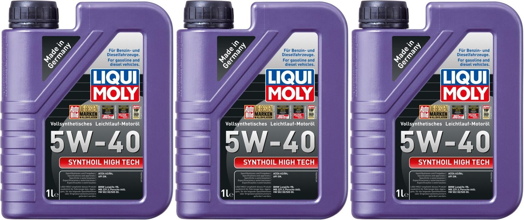 Liqui Moly 1306 Synthoil High Tech 5W-40 Motoröl 3x 1l = 3 Liter