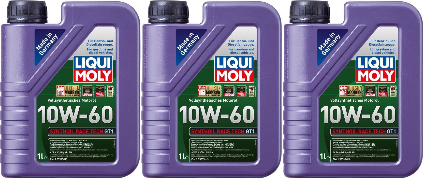 Liqui Moly 1390 Synthoil Race Tech GT1 10W-60 Motoröl 3x 1l = 3 Liter