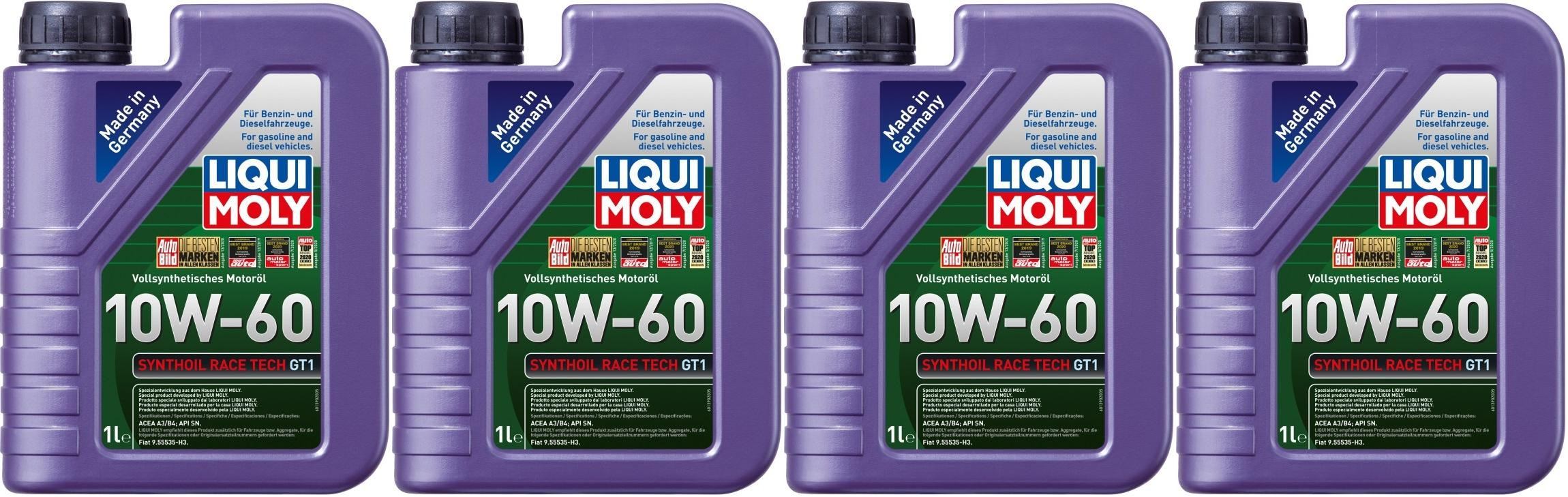 Liqui Moly 1390 Synthoil Race Tech GT1 10W-60 Motoröl 4x 1l = 4 Liter