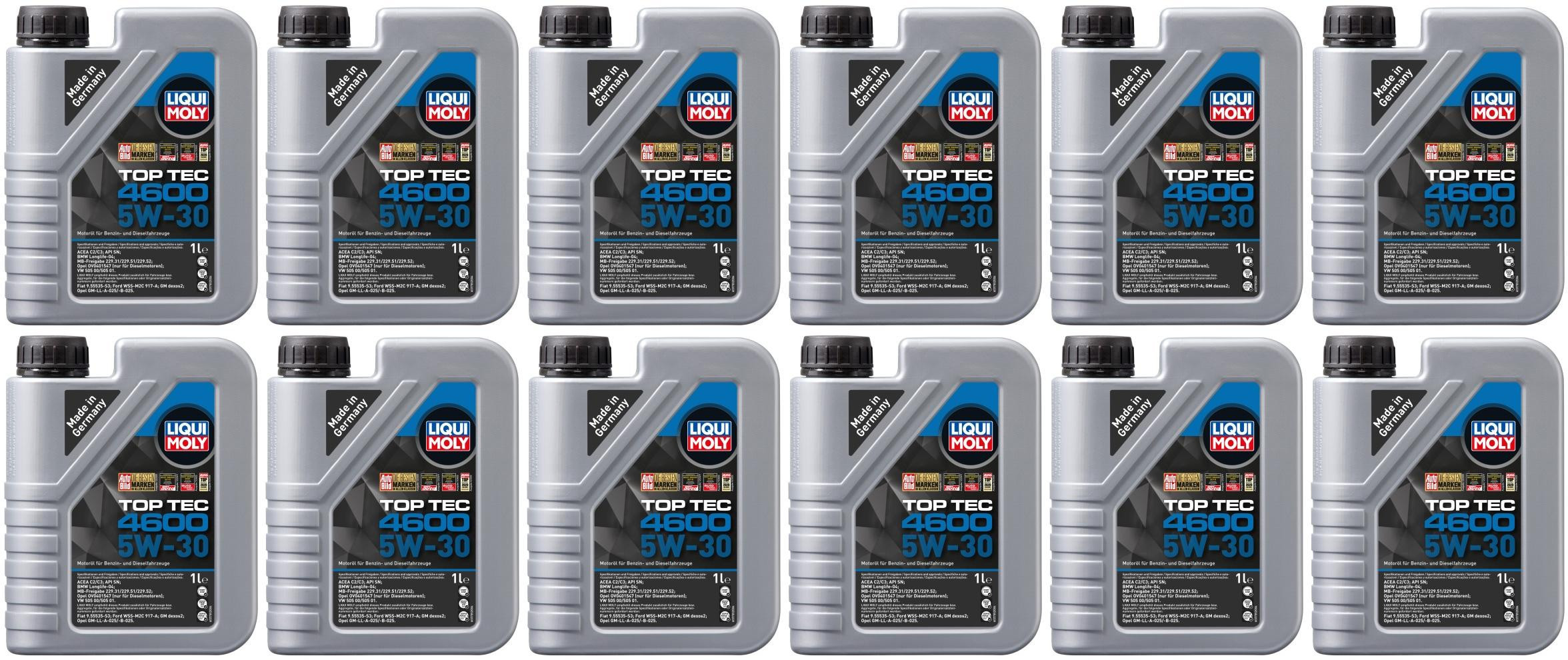 Liqui Moly 3755 5W-30 Top Tec 4600 Motoröl 12x 1l = 12 Liter
