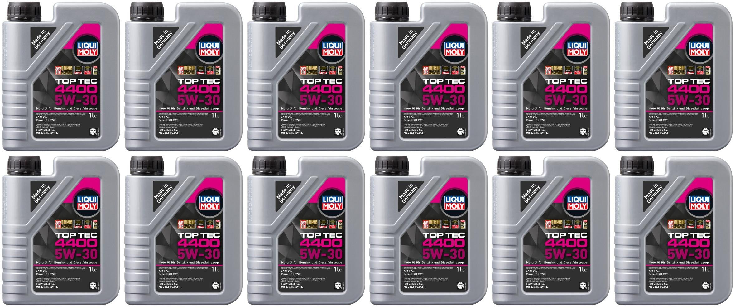 Liqui Moly 3750 5W-30 Top Tec 4400 Motoröl 12x 1l = 12 Liter