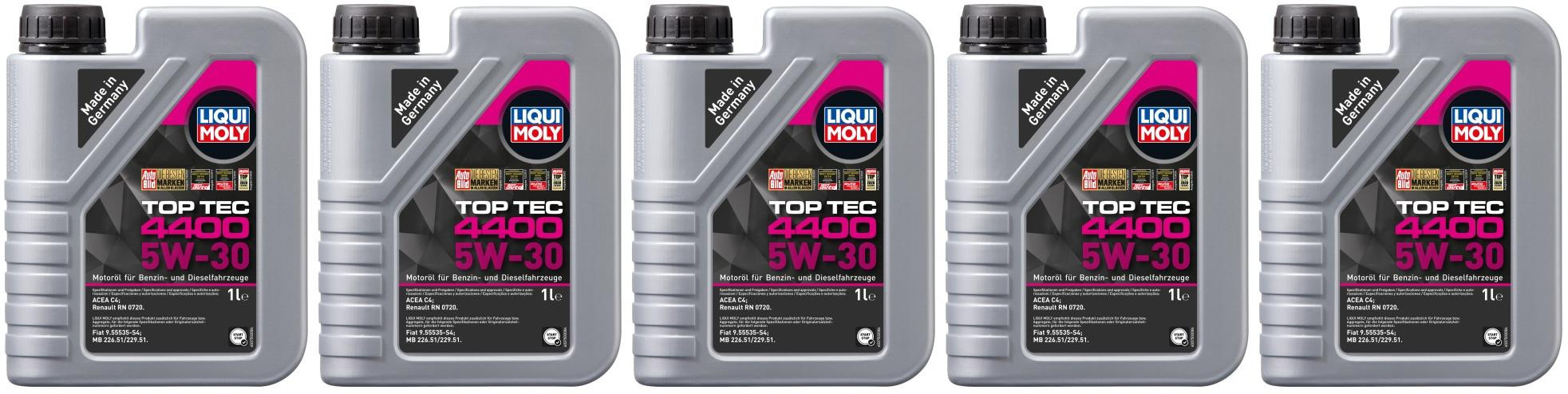Liqui Moly 3750 5W-30 Top Tec 4400 Motoröl 5x 1l = 5 Liter