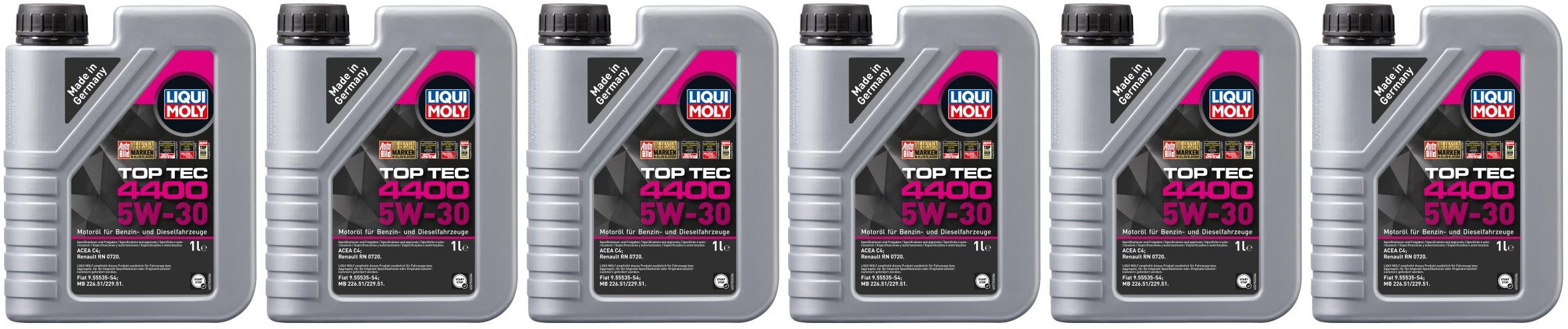 Liqui Moly 3750 5W-30 Top Tec 4400 Motoröl 6x 1l = 6 Liter