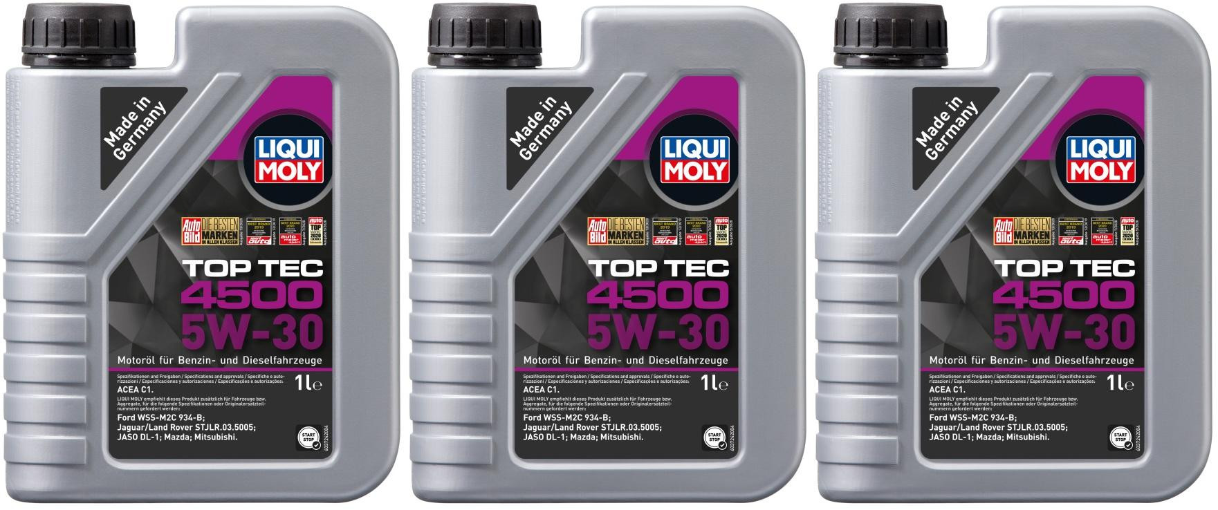 Liqui Moly 3724 5W-30 Top Tec 4500 Motoröl 3x 1l = 3 Liter
