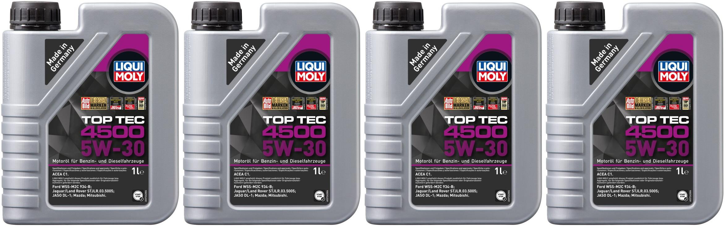 Liqui Moly 3724 5W-30 Top Tec 4500 Motoröl 4x 1l = 4 Liter