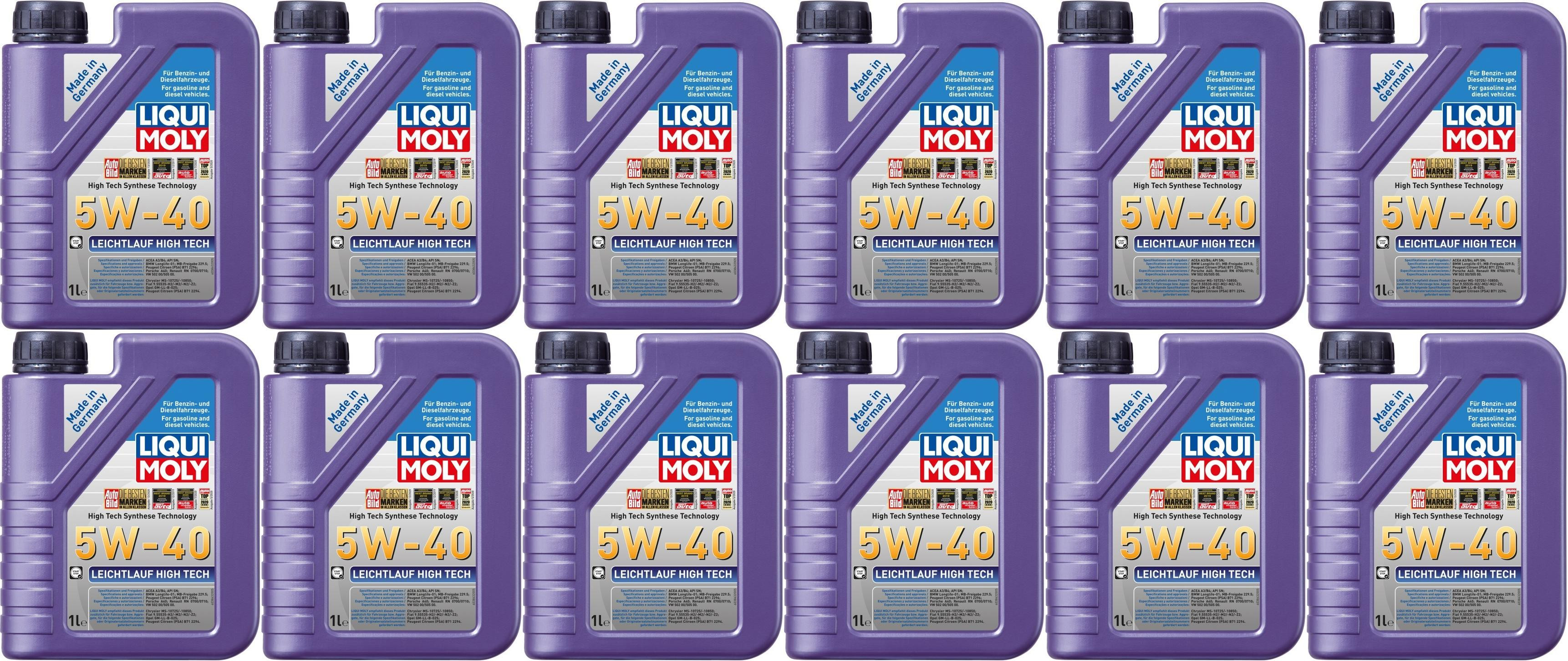 Liqui Moly 3863 Leichtlauf High Tech 5W-40 Motoröl 12x 1l = 12 Liter