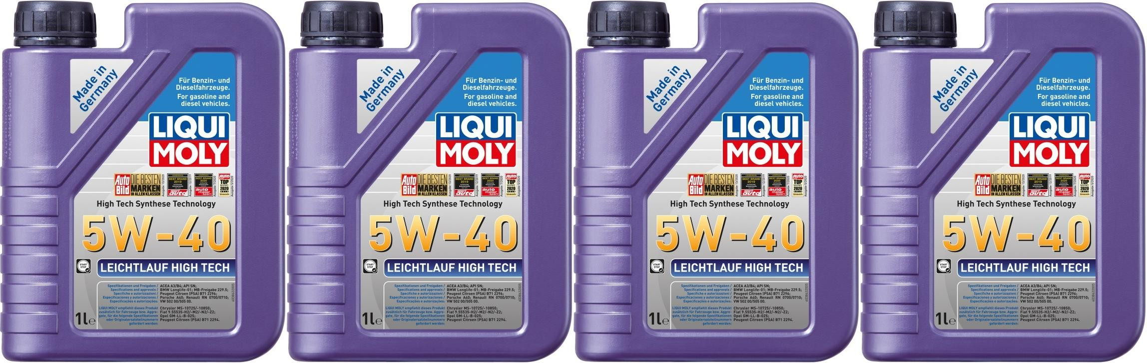 Liqui Moly 3863 Leichtlauf High Tech 5W-40 Motoröl 4x 1l = 4 Liter