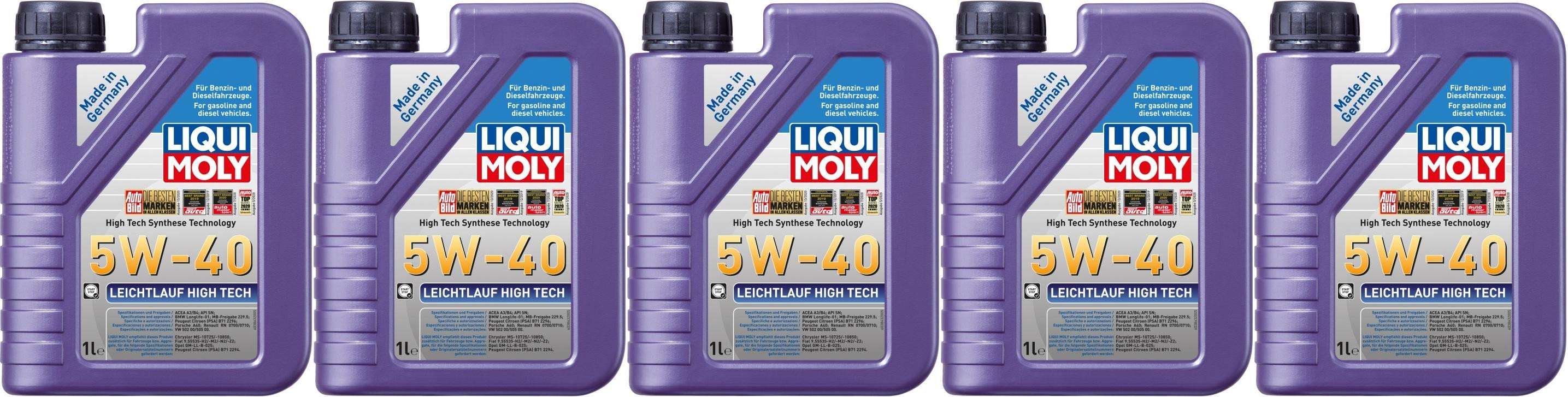 Liqui Moly 3863 Leichtlauf High Tech 5W-40 Motoröl 5x 1l = 5 Liter