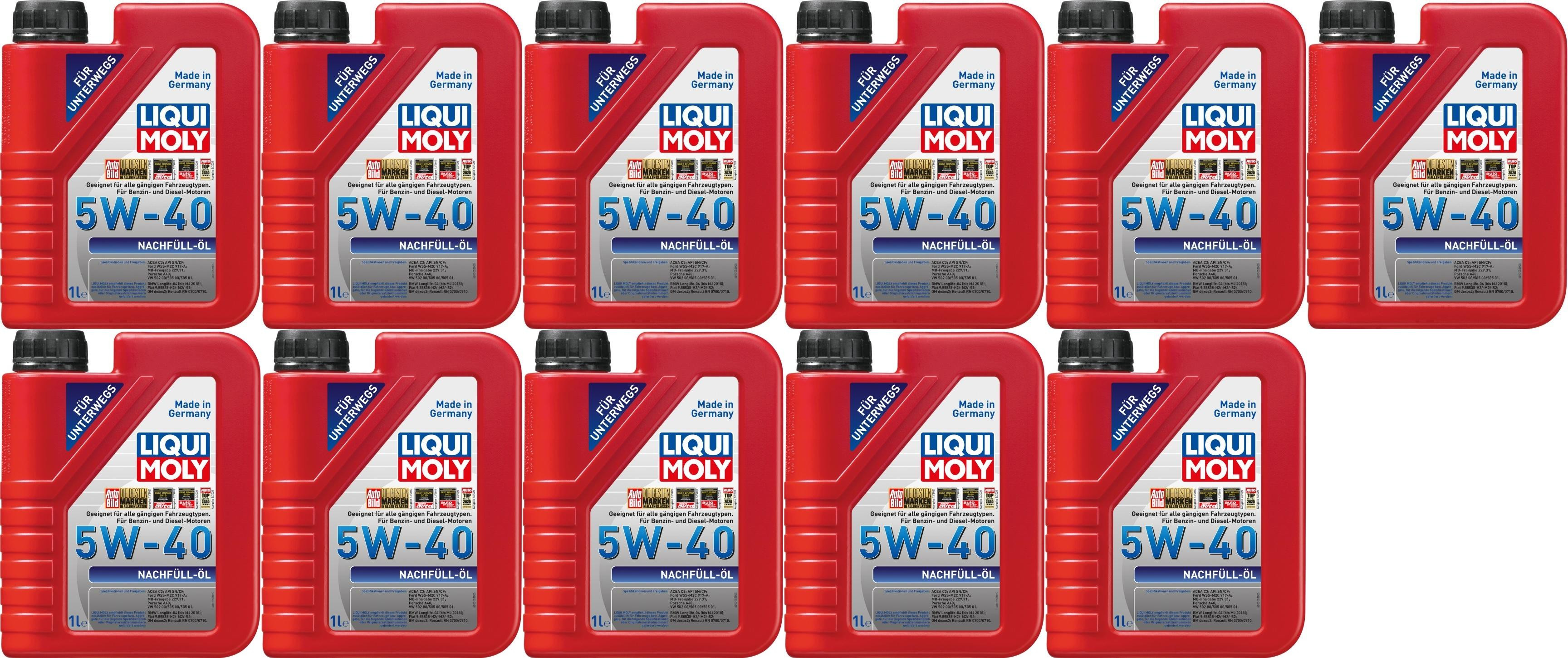 Liqui Moly 1305 Nachfüll Öl 5W-40 Motoröl 11x 1l = 11 Liter