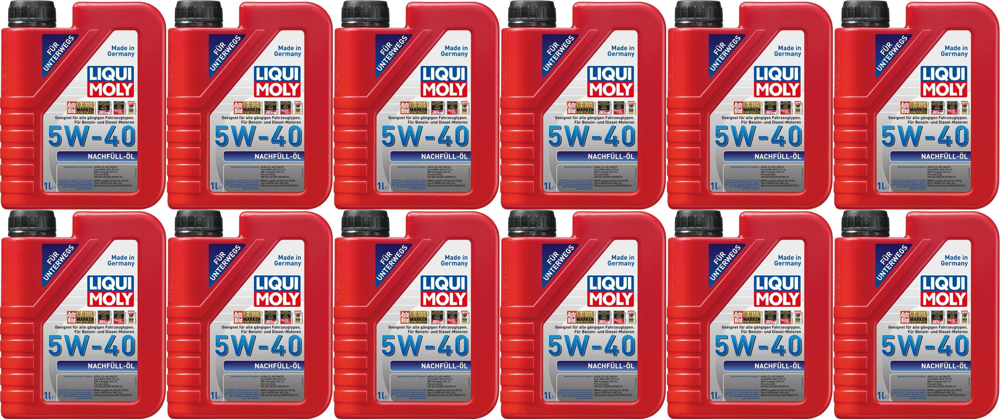 Liqui Moly 1305 Nachfüll Öl 5W-40 Motoröl 12x 1l = 12 Liter