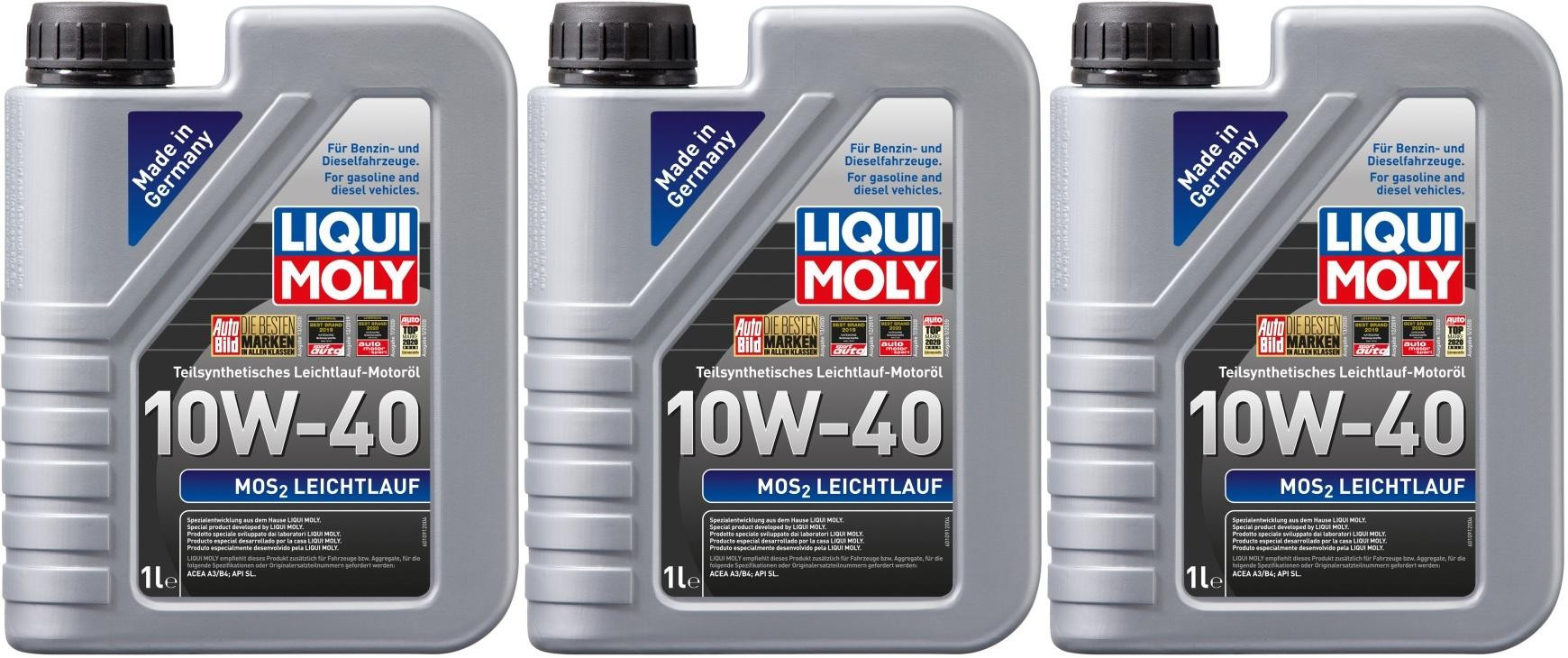 Liqui Moly 1091 MoS2 Leichtlauf Diesel & Benziner 10W-40 3x 1l = 3 Liter