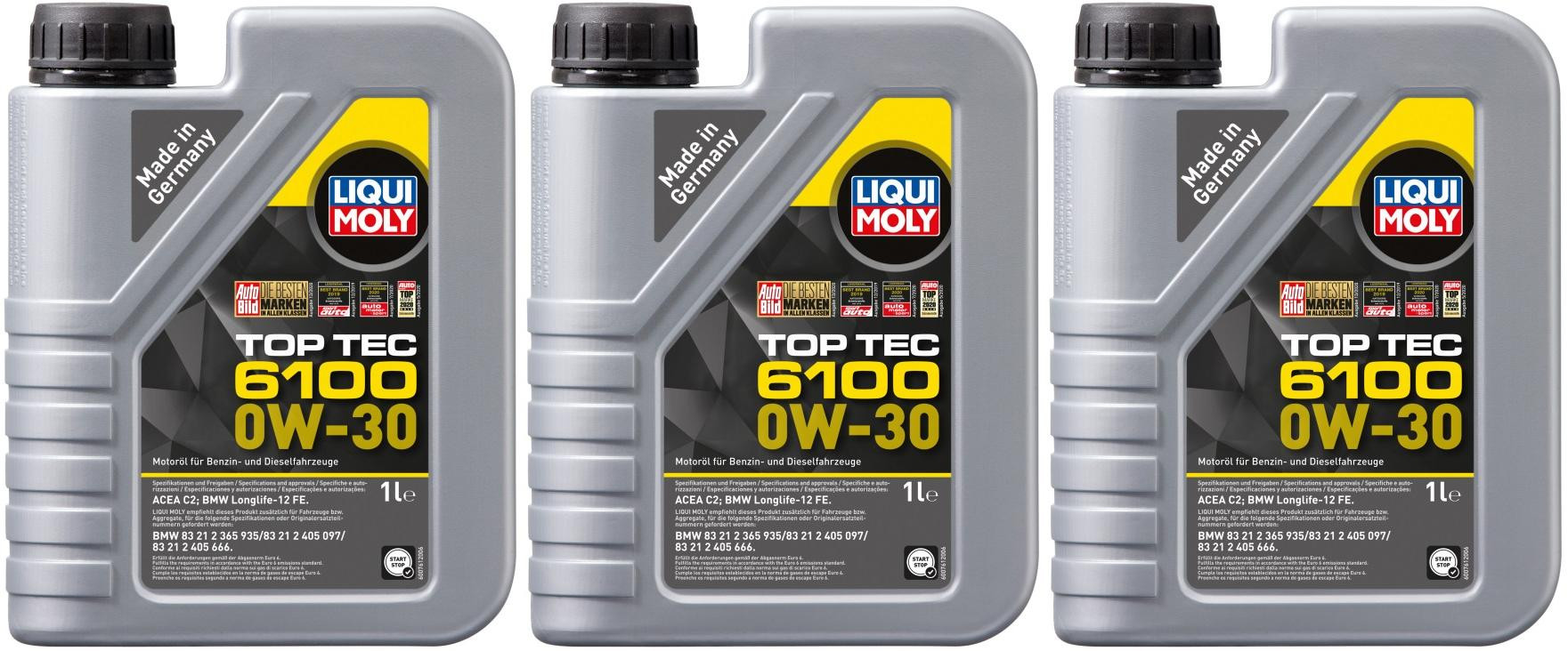 Liqui Moly 20770 Top Tec 6100 0W-30 Motoröl 3x 1l = 3 Liter