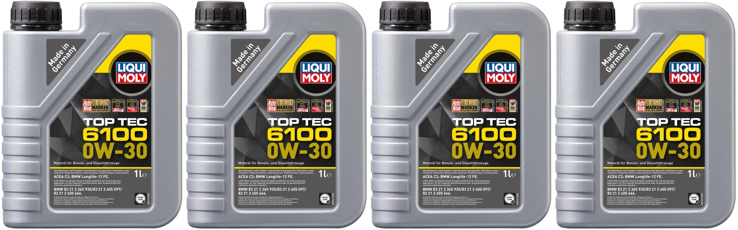 Liqui Moly 20770 Top Tec 6100 0W-30 Motoröl 4x 1l = 4 Liter