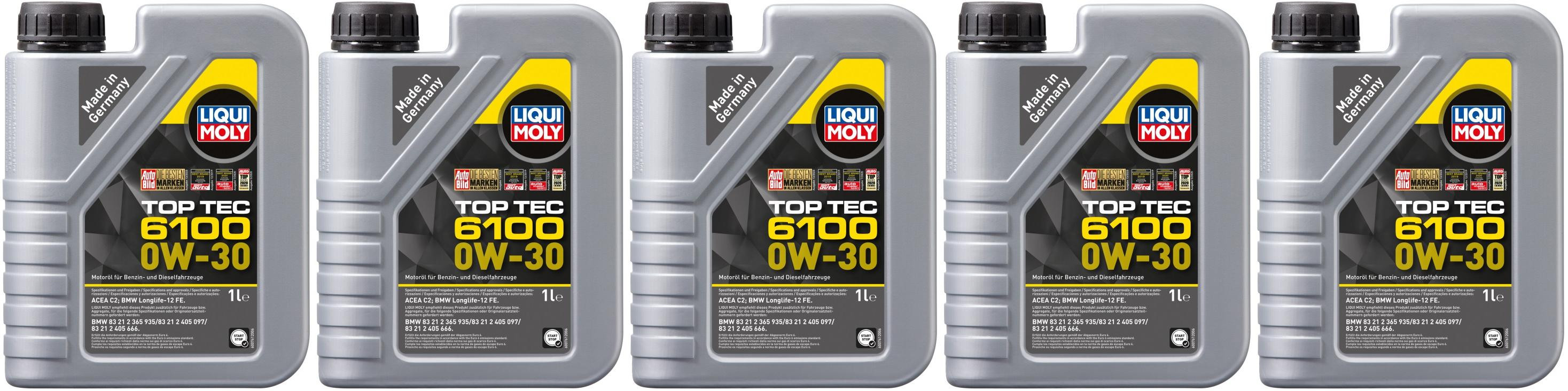 Liqui Moly 20770 Top Tec 6100 0W-30 Motoröl 5x 1l = 5 Liter