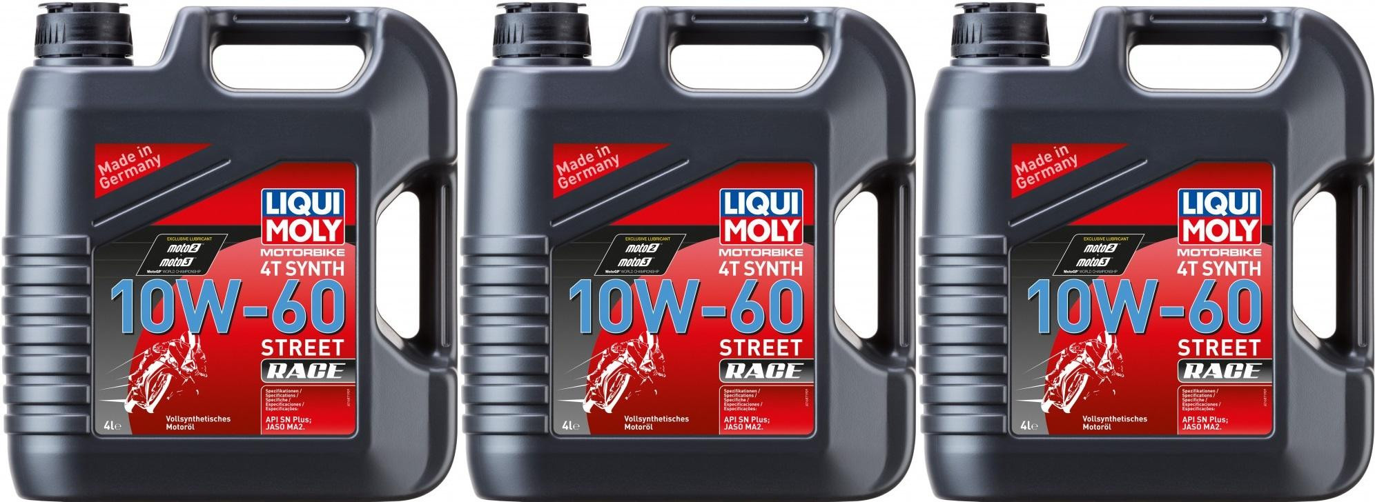 Liqui Moly 1687 Motorbike 4T Synth 10W-60 Street Race Motoröl 3x 4l = 12 Liter