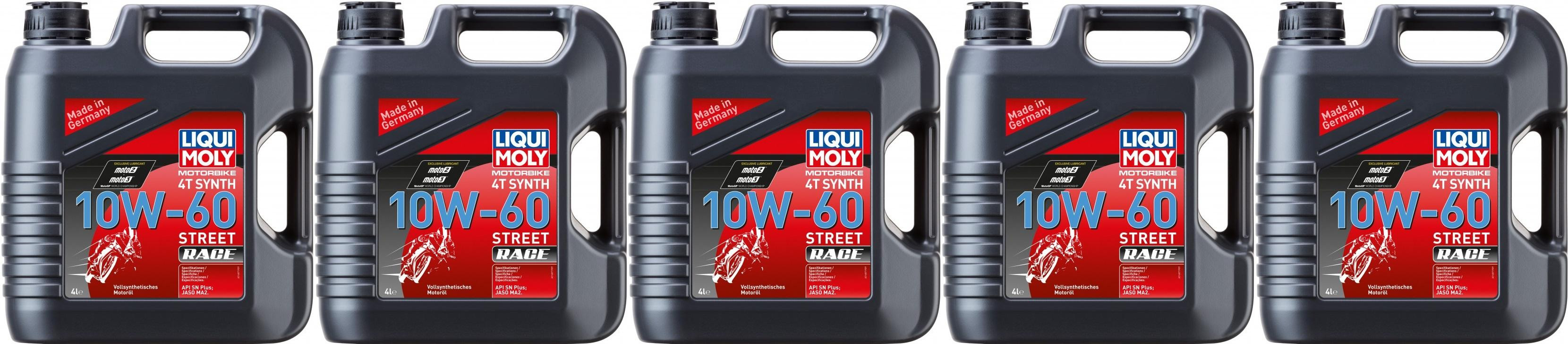 Liqui Moly 1687 Motorbike 4T Synth 10W-60 Street Race Motoröl 5x 4l = 20 Liter