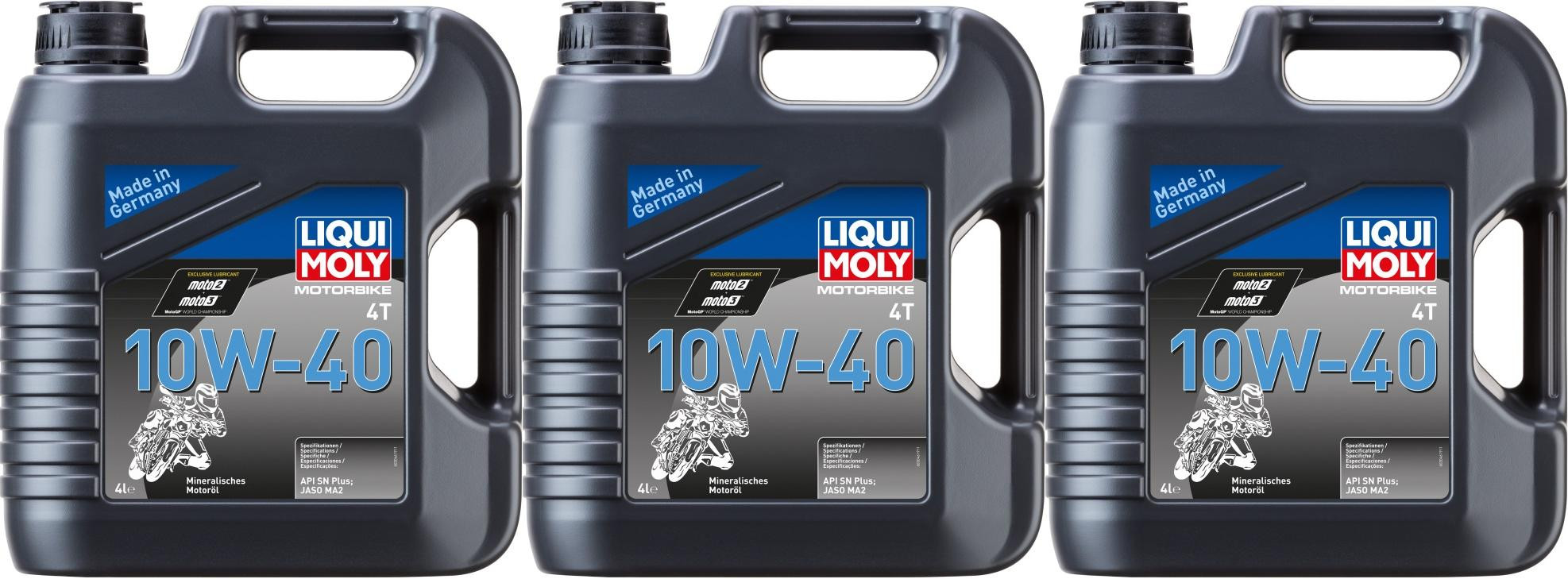 Liqui Moly 3046 Motorbike 4T 10W-40 Basic Street Motorrad Motoröl 3x4l= 12 Liter