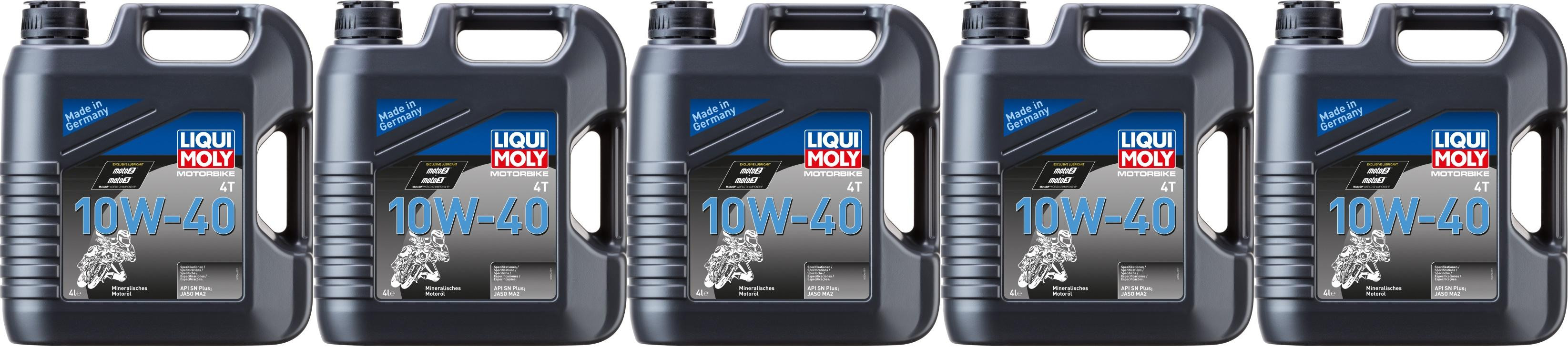 Liqui Moly 3046 Motorbike 4T 10W-40 Basic Street Motorrad Motoröl 5x4l= 20 Liter