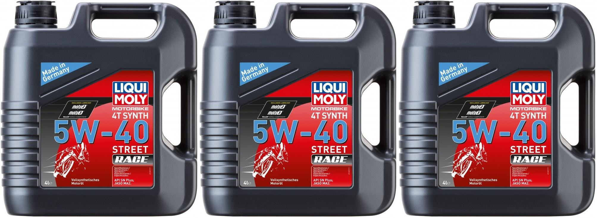 Liqui Moly 1685 Motorbike 4T Synth 5W-40 Motoröl Street Race 3x 4l = 12 Liter