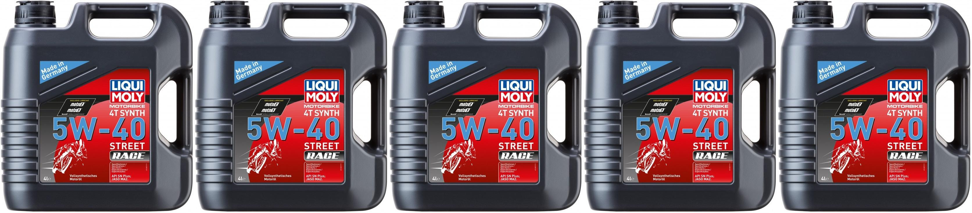 Liqui Moly 1685 Motorbike 4T Synth 5W-40 Motoröl Street Race 5x 4l = 20 Liter