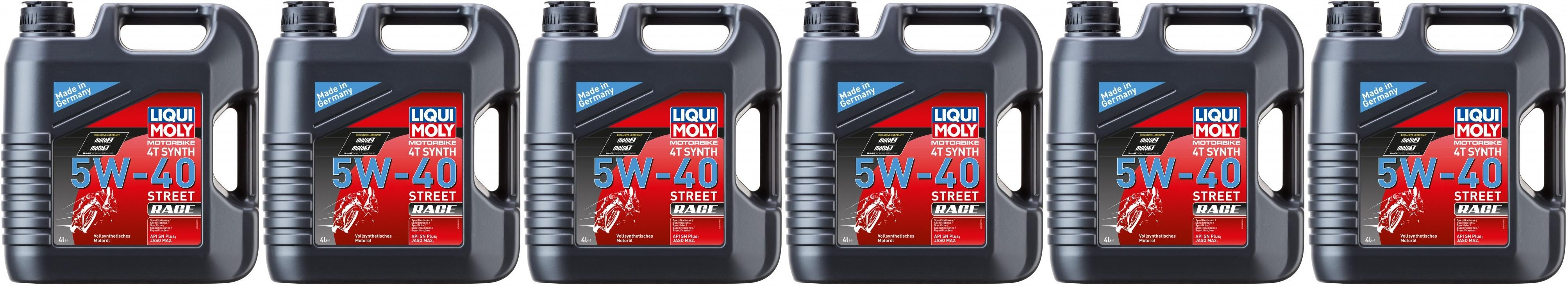 Liqui Moly 1685 Motorbike 4T Synth 5W-40 Motoröl Street Race 6x 4l = 24 Liter