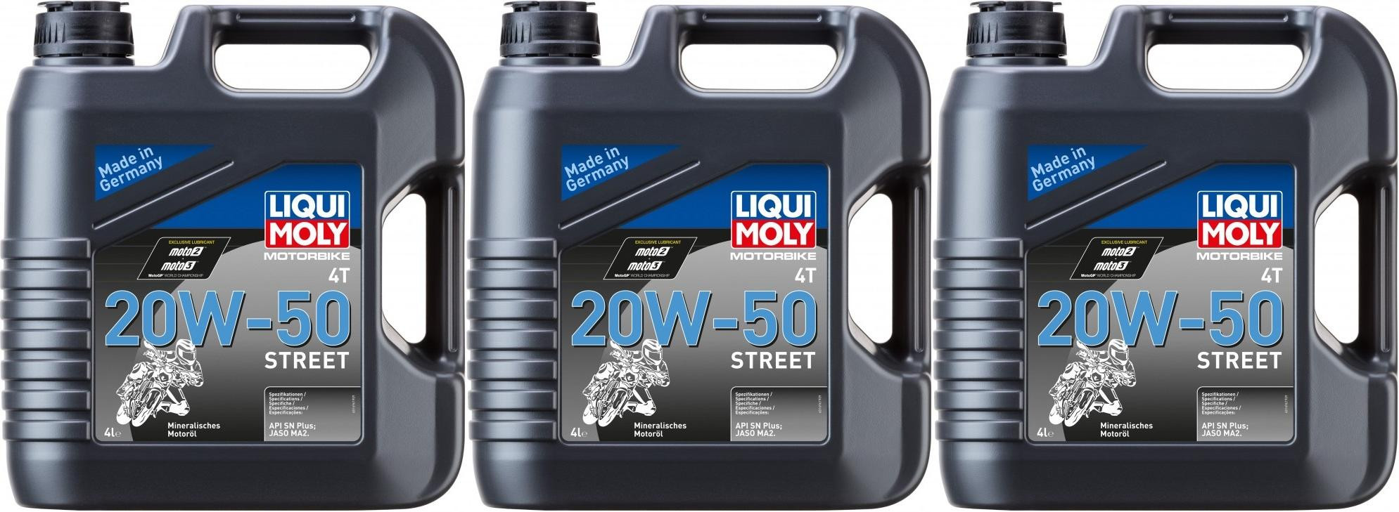 Liqui Moly 1696 Motorbike 4T 20W-50 Motorrad Motoröl Street 3x 4l = 12 Liter