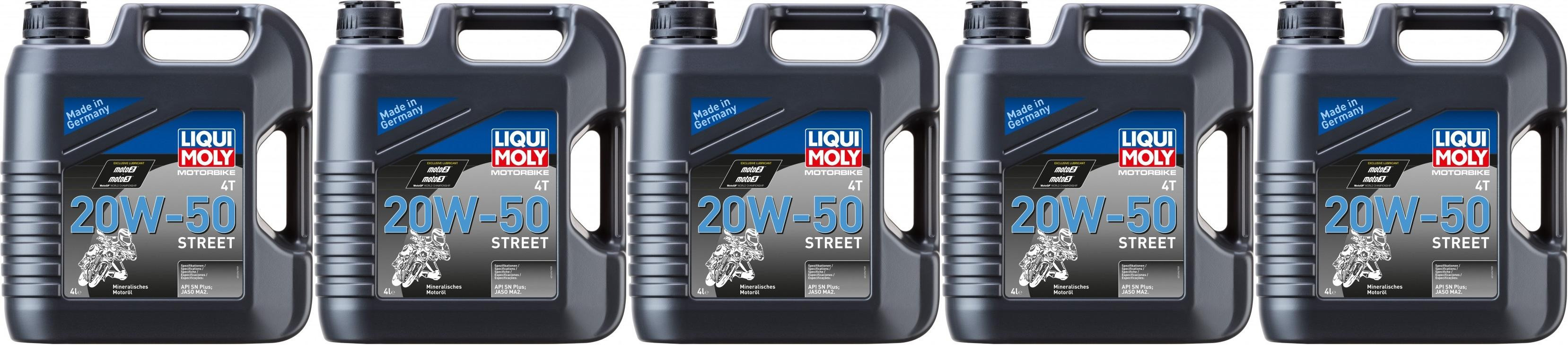 Liqui Moly 1696 Motorbike 4T 20W-50 Motorrad Motoröl Street 5x 4l = 20 Liter