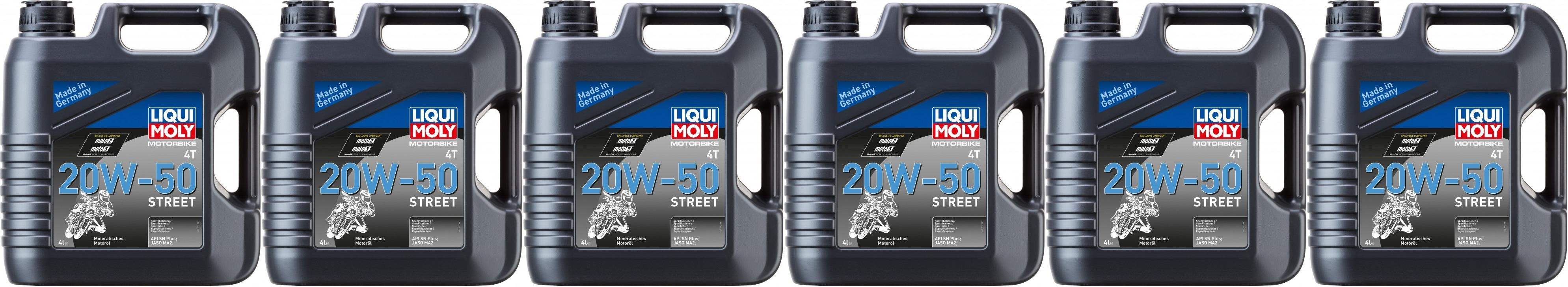 Liqui Moly 1696 Motorbike 4T 20W-50 Motorrad Motoröl Street 6x 4l = 24 Liter