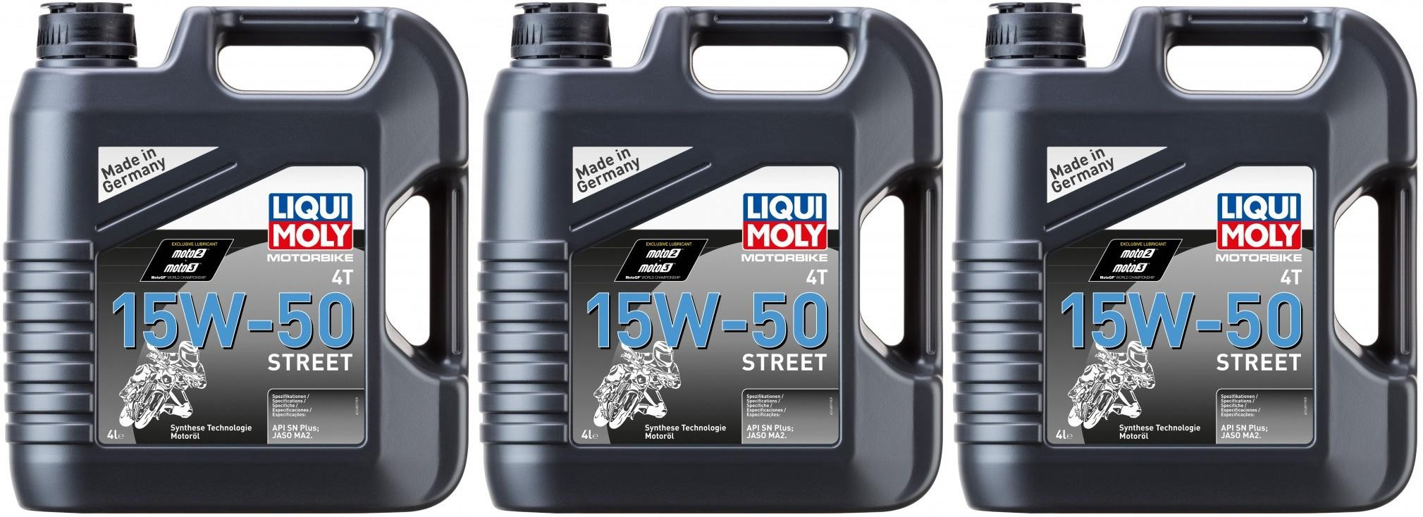 Liqui Moly 1689 Motorbike 4T 15W-50 Street Motorrad Motoröl 3x 4l = 12 Liter