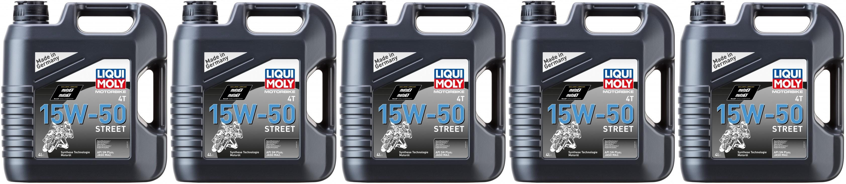 Liqui Moly 1689 Motorbike 4T 15W-50 Street Motorrad Motoröl 5x 4l = 20 Liter