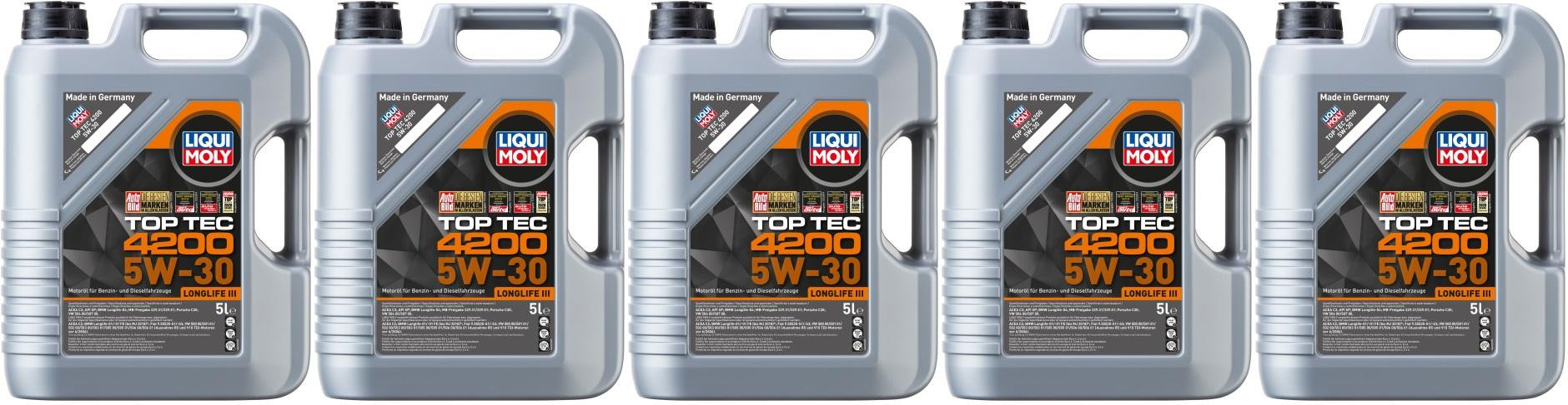 Liqui Moly 3707 5W-30 Top Tec 4200 Longlife III Motoröl 5x 5 = 25 Liter