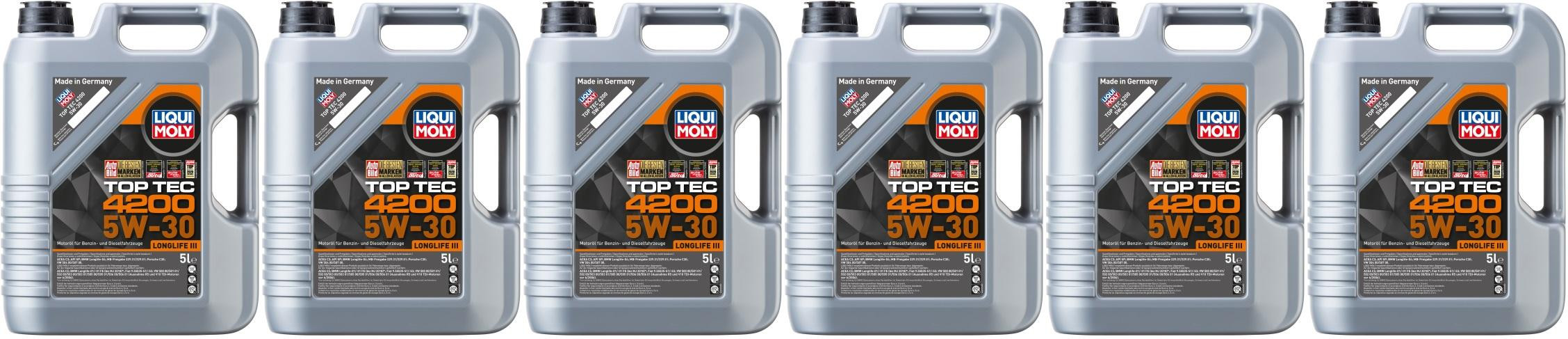 Liqui Moly 3707 5W-30 Top Tec 4200 Longlife III Motoröl 6x 5 = 30 Liter