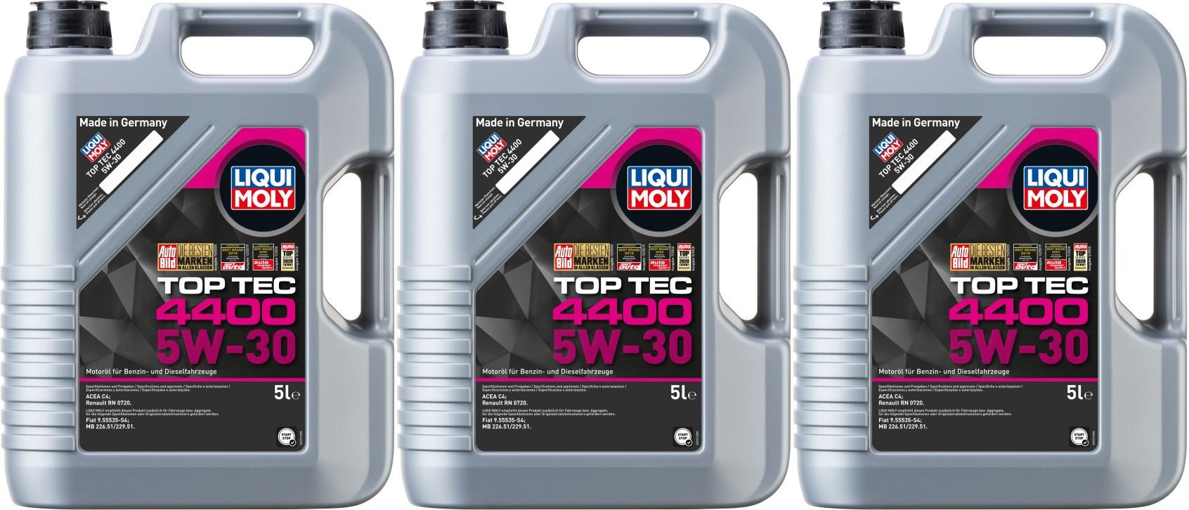 Liqui Moly 3751 5W-30 Top Tec 4400 Motoröl 3x 5 = 15 Liter