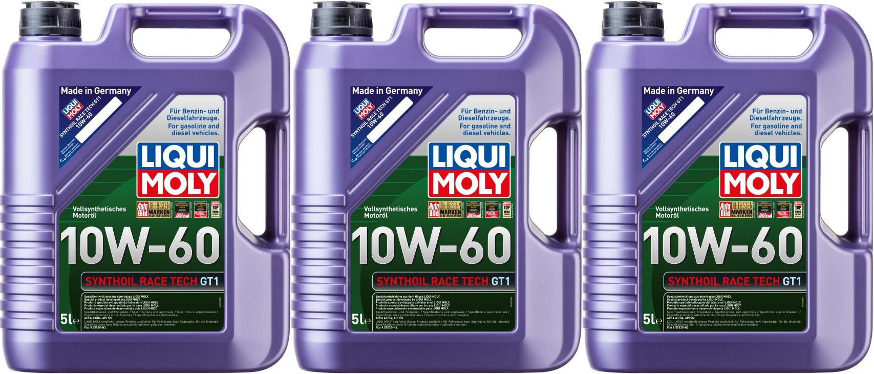 Liqui Moly 1391 Synthoil Race Tech GT1 10W-60 Motoröl 3x 5 = 15 Liter