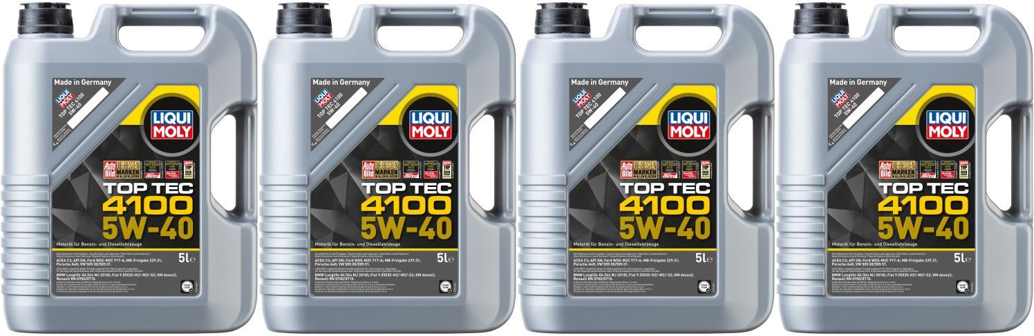 Liqui Moly 3701 Top Tec 4100 5W-40 Motoröl 4x 5 = 20 Liter