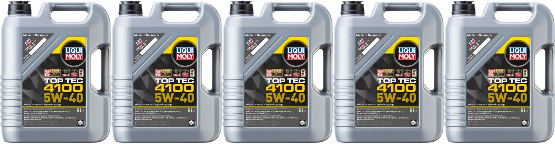 Liqui Moly 3701 Top Tec 4100 5W-40 Motoröl 5x 5 = 25 Liter