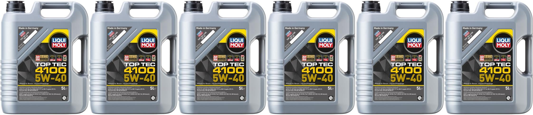 Liqui Moly 3701 Top Tec 4100 5W-40 Motoröl 6x 5 = 30 Liter