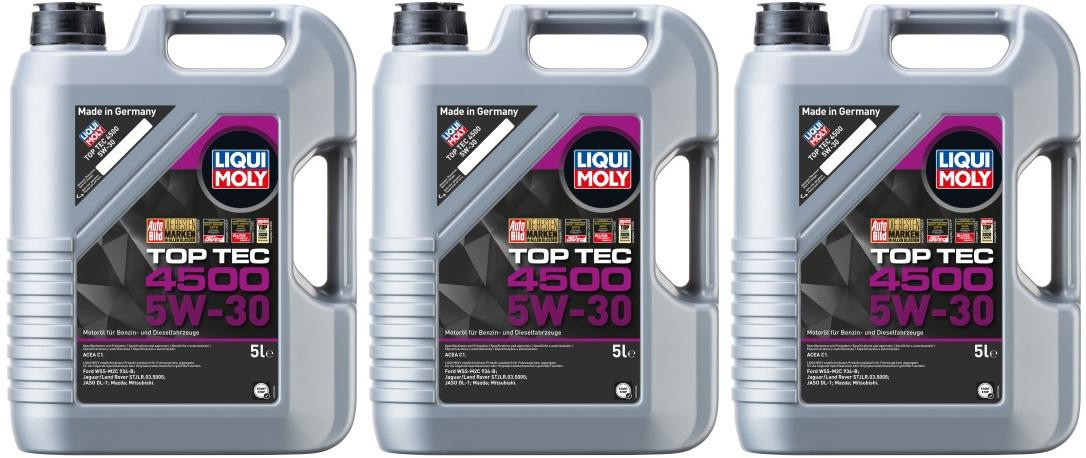 Liqui Moly 3729 5W-30 Top Tec 4500 Motoröl 3x 5 = 15 Liter