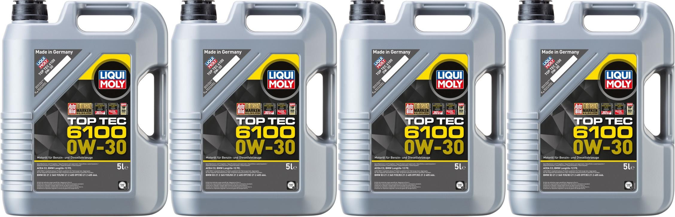Liqui Moly 20771 Top Tec 6100 0W-30 Motoröl 4x 5 = 20 Liter