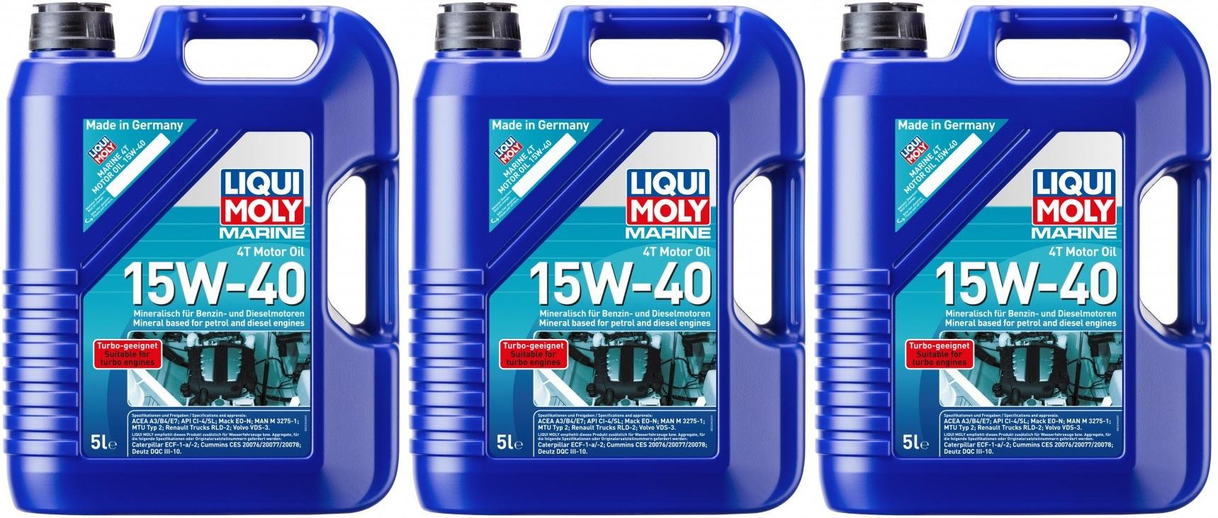 Liqui Moly 25016 Marine 4T Motor Oil 15W-40 3x 5 = 15 Liter
