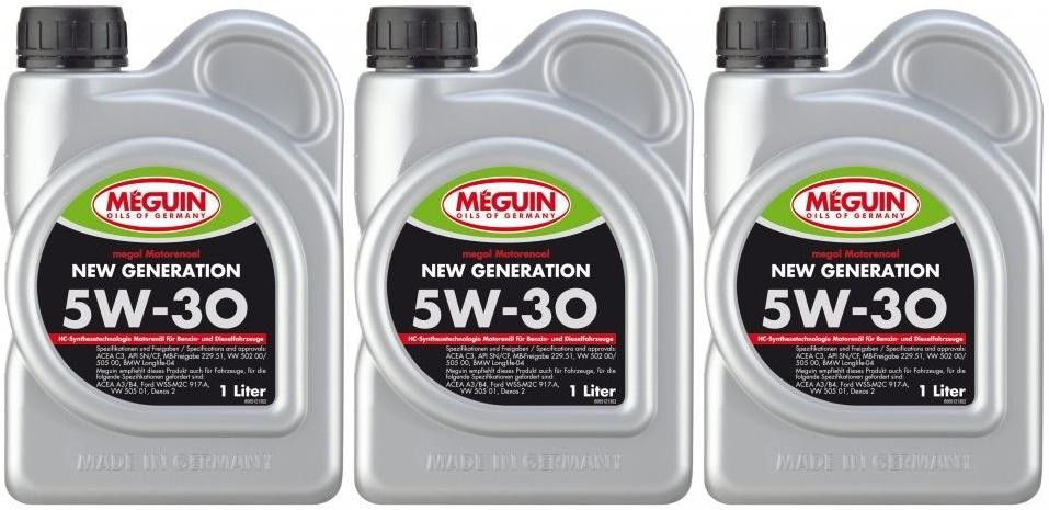 Meguin megol 6512 Motoröl New Generation SAE 5W-30 3x 1l = 3 Liter