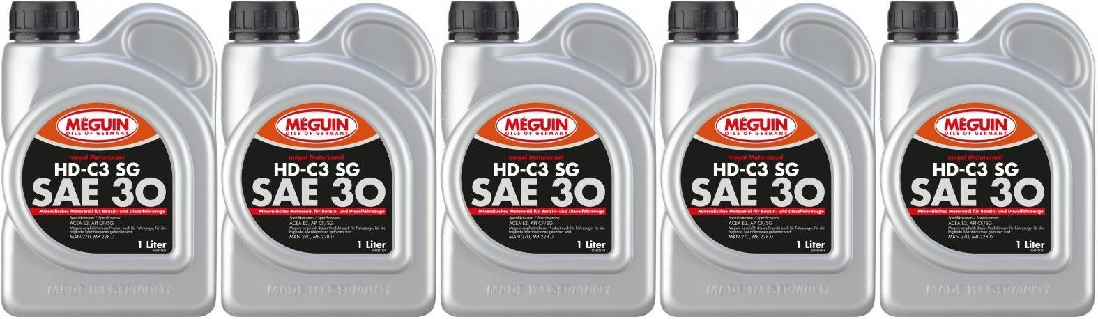 Meguin megol 4683 Motorenoel HD-C3 SG (single-grade) SAE 30 5x 1l = 5 Liter