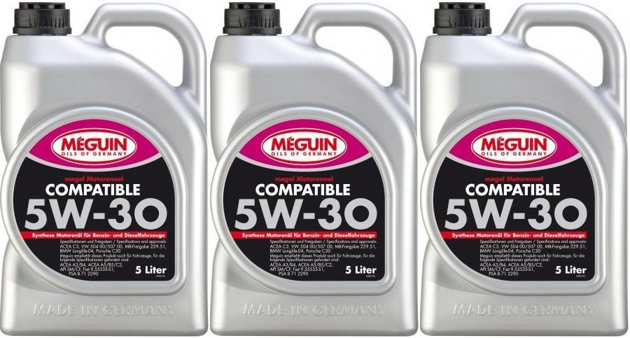 Meguin megol 6562 Motoröl Compatible SAE 5W-30 3x 5 = 15 Liter